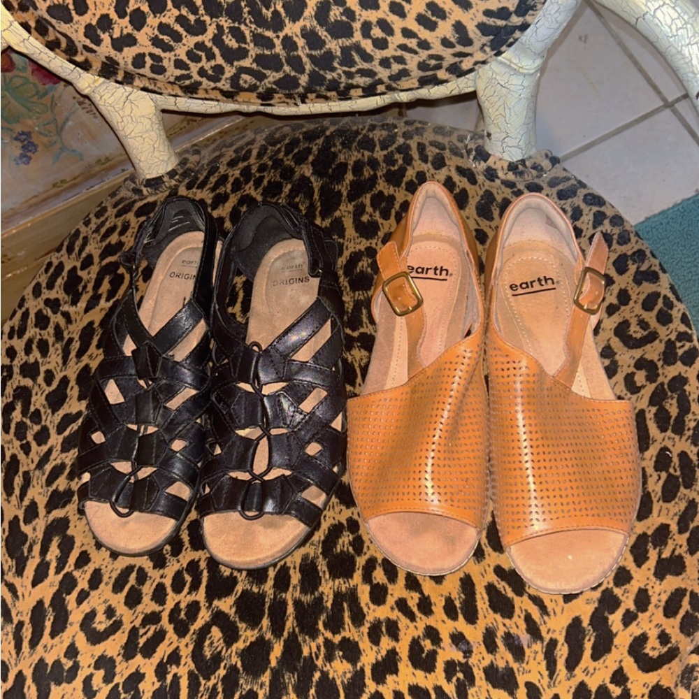 Earth Black and Tan Strappy and T-Shape Sandals